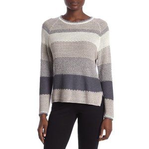 CENY open‎ knit striped sweater size large NWT gray